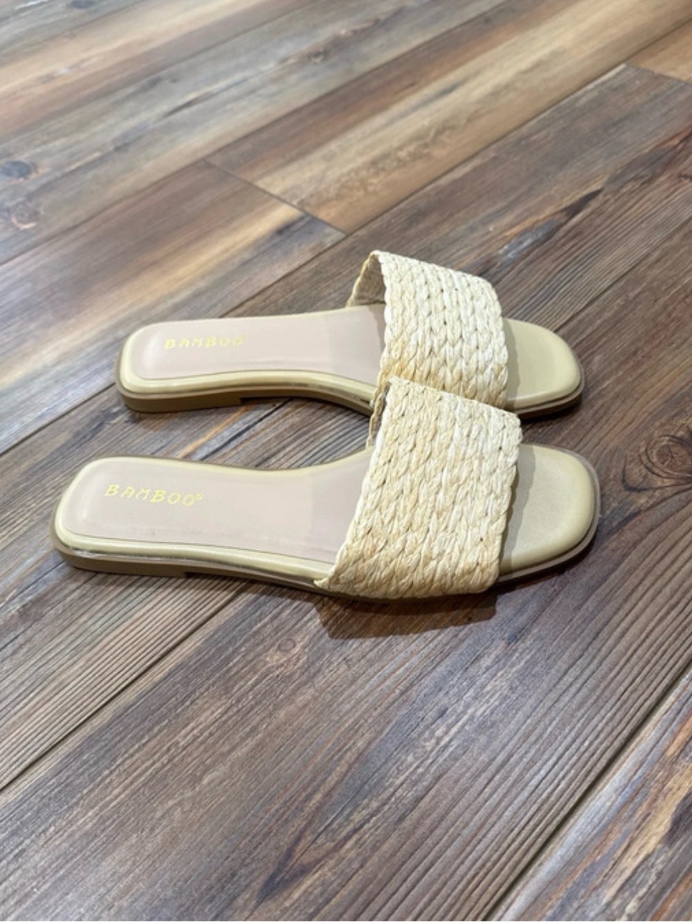 Bamboo Raffia Slide Sandals - Picture 3 of 4